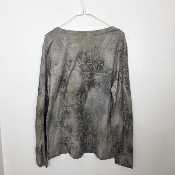 Greensource Gray Beaded Patterned Y2K Grunge Studded Long Sleeve Shirt Size XL - Picture 4 of 5